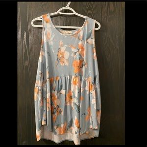 Blue floral baby doll tank - 1X